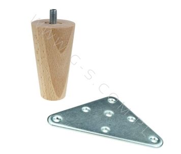 BEECH WOODEN LEG, CONE DESIGN, H - 100 MM, STRAIGHT, UNFINISHED