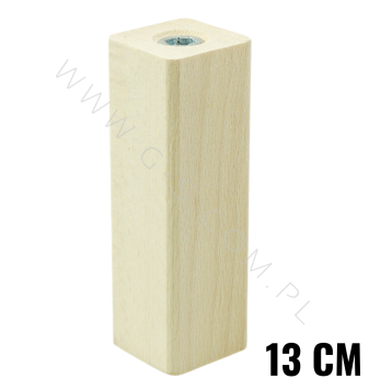 BEECH WOODEN LEG, SQUARE DESIGN, H - 130 MM, STRAIGHT, UNFINISHED