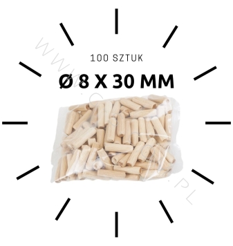 100 X kołek drewniany meblowy Ø 8 X 30 mm