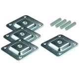 FIXING PLATE FOR STRAIGHT LEG M8, SIZE 66 X 58 X 1,8 MM, 4 HOLES, WITH PIN M8 X 30 MM, 4 PCS