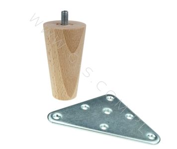 BEECH WOODEN LEG, CONE DESIGN, H - 80 MM, STRAIGHT, UNFINISHED