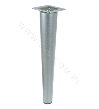 Noga bukowa prosta, stożek 25 cm srebrna z blachą montażową