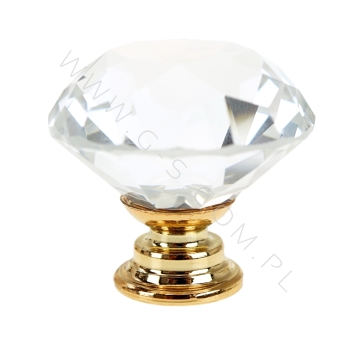 Uchwyt kryształ - diament 30 mm, złota podstawa