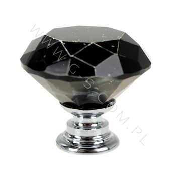 Uchwyt czarny kryształ - diament 30 mm, srebrna podstawa