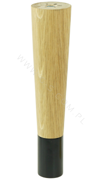 Nóżka dębowa prosta stożek 20 cm bejca naturalna, z nakładką czarną