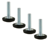 100 PIECES, ADJUSTABLE FOOT M6 x 25 MM, ROUND BASE
