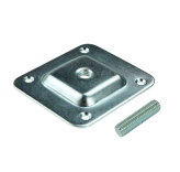 FIXING PLATE FOR STRAIGHT LEG M8, SIZE 66 X 58 X 1,8 MM, 4 HOLES, WITH PIN M8 X 30 MM