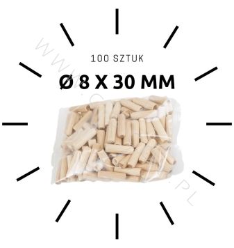 100 X kołek drewniany meblowy Ø 8 X 30 mm
